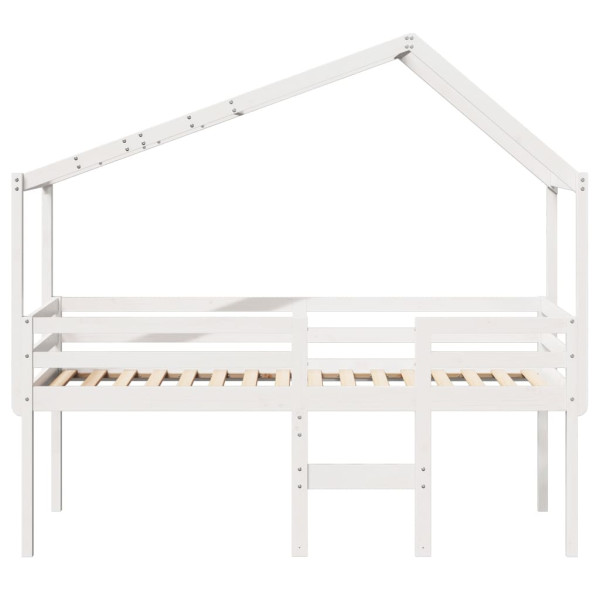 Cama alta com telhado 90x190 cm pinho maciço branco M 4