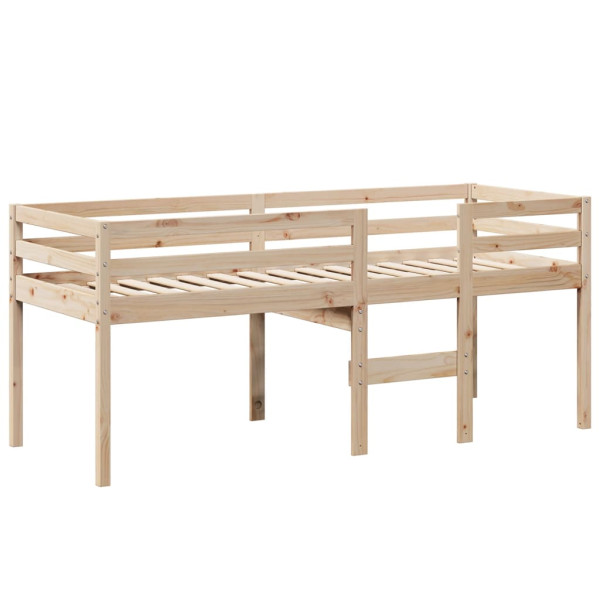 Cama alta con techo madera maciza de pino marrón cera 75x190 cm M 5