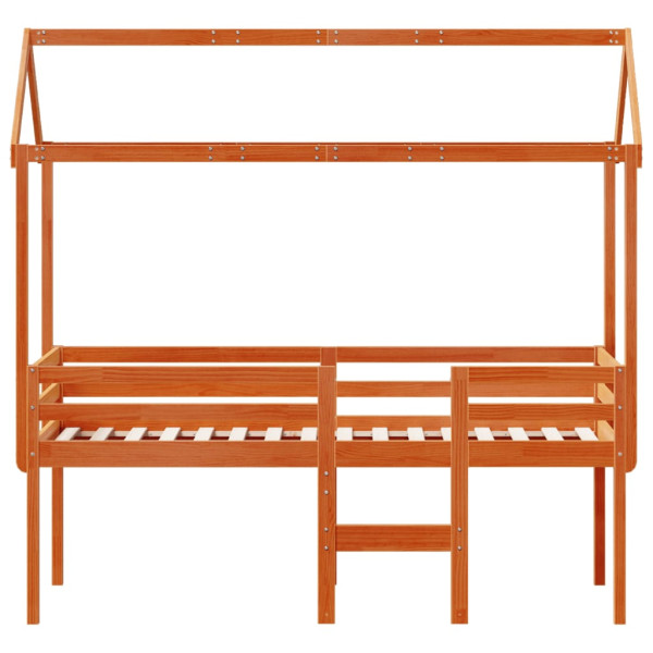 Cama alta con techo madera maciza de pino marrón cera 75x190 cm M 4