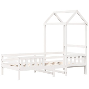 Estrutura de cama com telhado 75x190 cm pinho maciço branco H