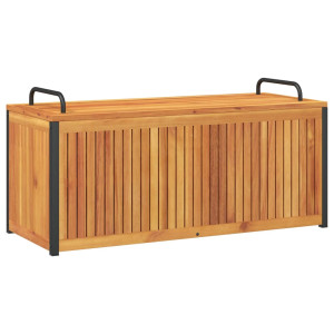 Baúl de cojines de jardín acacia maciza y acero 110x45x42/53 cm H