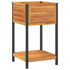 Jardinera con estante madera maciza acacia y acero 45x45x80 cm H