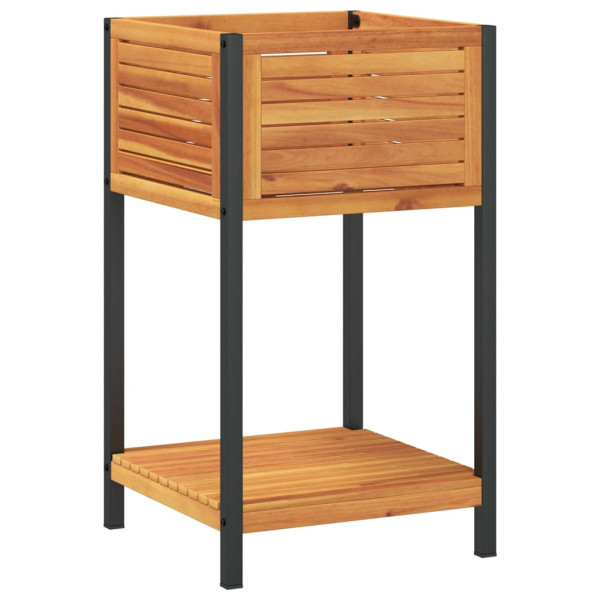 Vaso/floreira jardim c/ prateleira 45x45x80cm acácia maciça/aço M 2