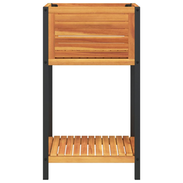 Jardinera con estante madera maciza acacia y acero 45x45x80 cm M 4