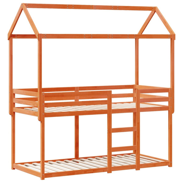 Cama litera con techo madera maciza pino marrón cera 75x190 cm M 3