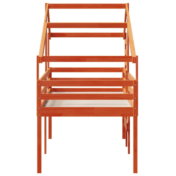 Cama alta com telhado 90x200 cm pinho maciço castanho-mel M 5