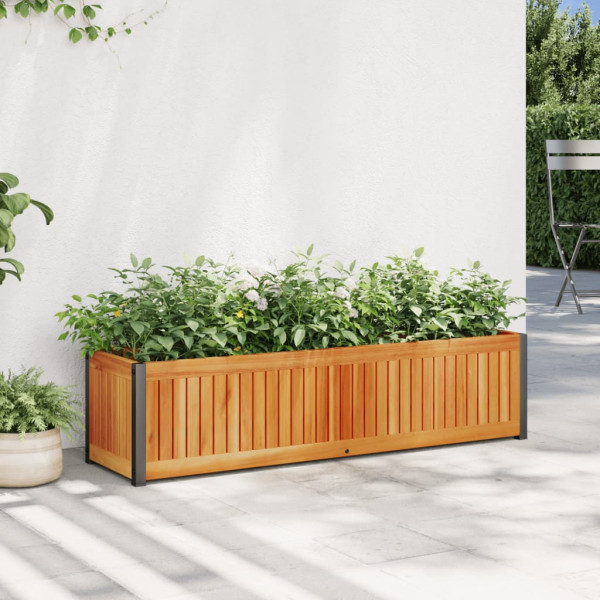 Jardinera de madera maciza de acacia y acero 110x30x27.5 cm D