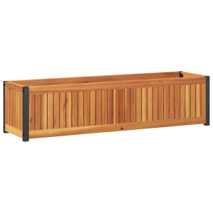 Jardinera de madera maciza de acacia y acero 110x30x27.5 cm H