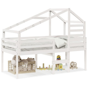 Cama alta com telhado 90x200 cm pinho maciço branco H