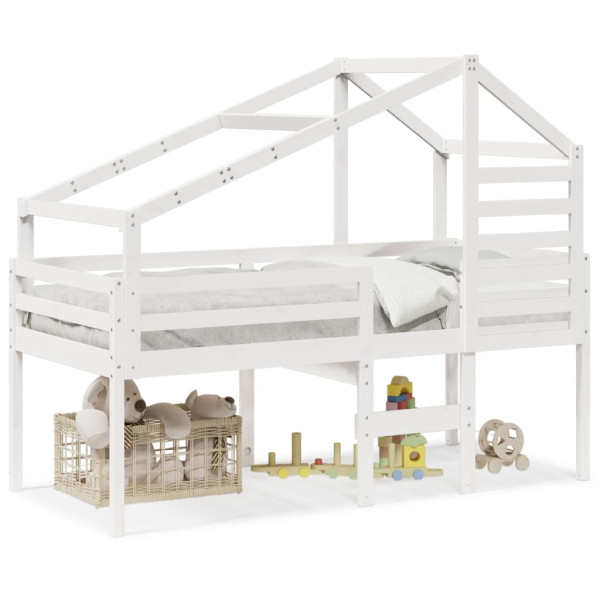 Cama alta com telhado 90x200 cm pinho maciço branco M 3