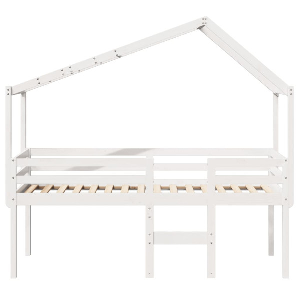 Cama alta com telhado 80x200 cm pinho maciço branco M 4