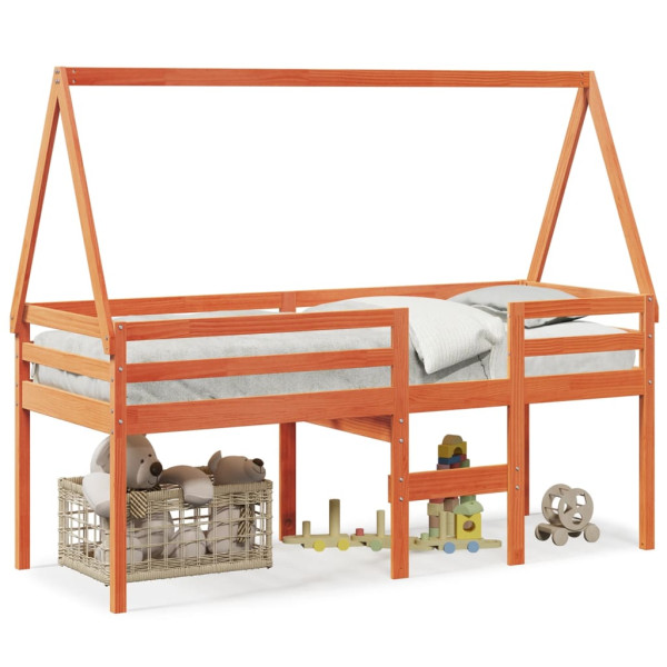 Cama alta com telhado 90x200 cm pinho maciço castanho-mel M 3