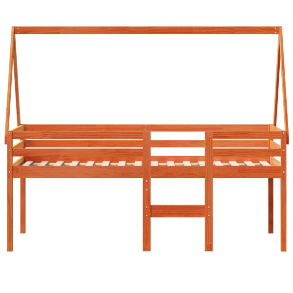 Cama alta con techo madera maciza de pino marrón cera 90x200 cm M 4