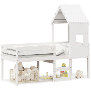 Cama alta con techo blanca madera maciza pino blanca 90x200 cm H