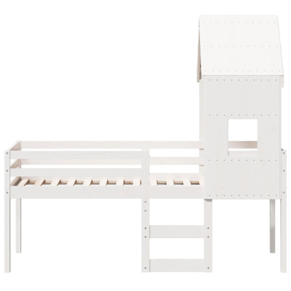 Cama alta com telhado 90x200 cm pinho maciço branco M 4