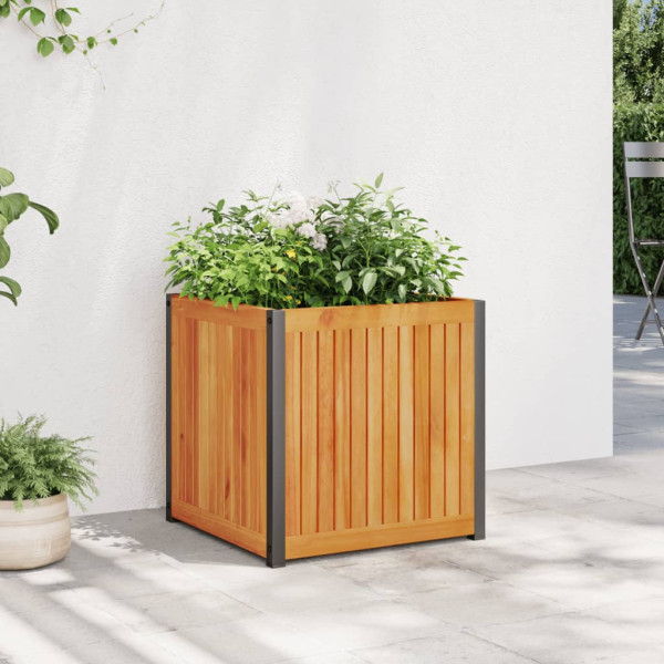Jardinera de madera maciza de acacia y acero 45x45x44 cm D