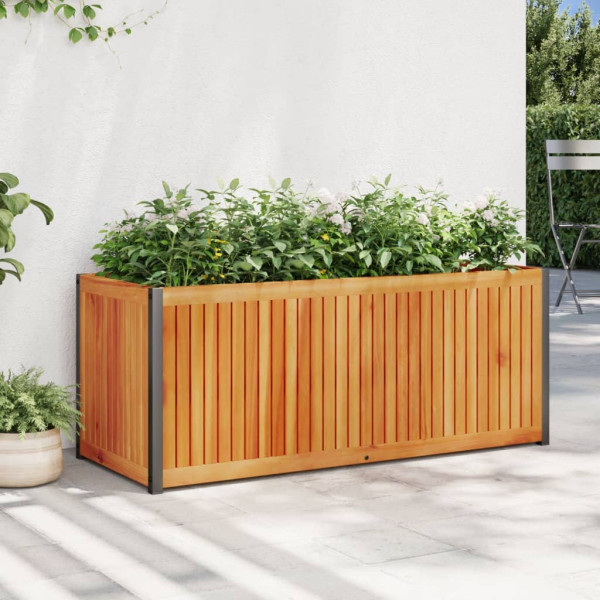 Jardinera de madera maciza de acacia y acero 110x45x44 cm D