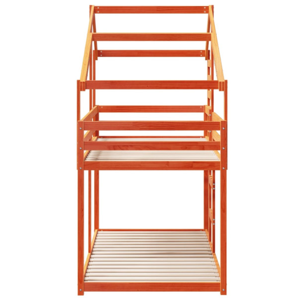 Litera con techo madera maciza pino marrón cera 75x190 cm M 5