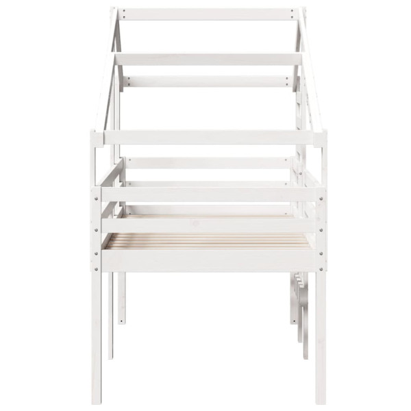 Cama alta con techo madera maciza de pino blanca 90x190 cm M 5