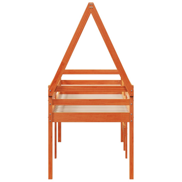 Cama alta com telhado 90x190 cm pinho maciço castanho-mel M 5