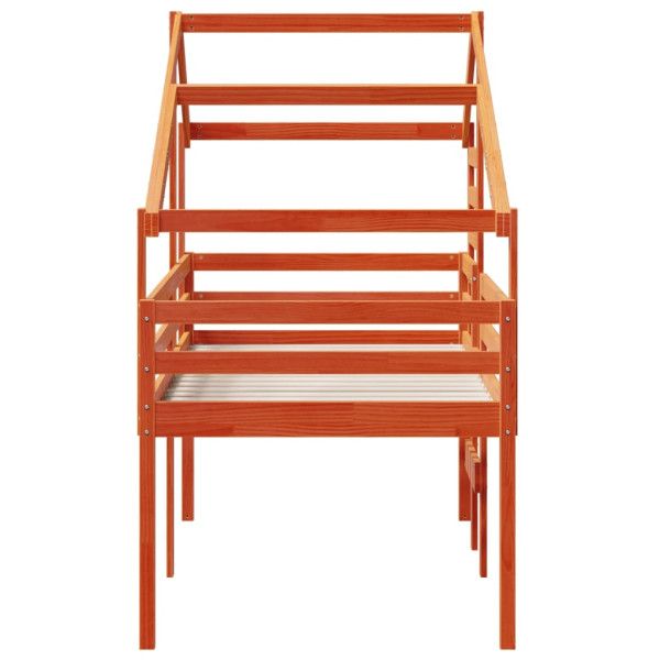 Cama alta con techo madera maciza de pino marrón cera 80x200 cm M 5