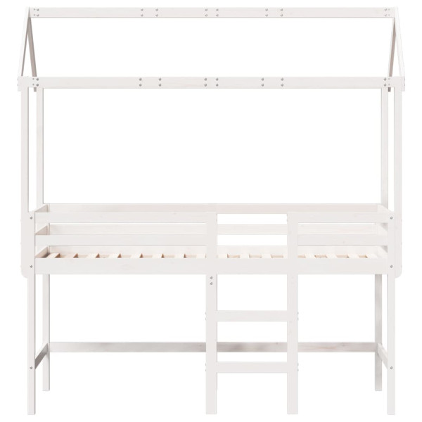 Cama alta escalera y techo madera maciza pino blanca 90x190 cm M 4