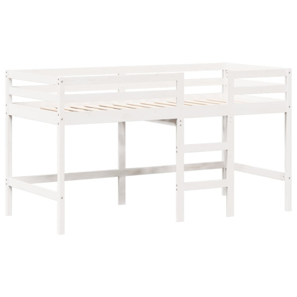 Cama alta c/ escada e telhado 90x190 cm pinho maciço branco M 5