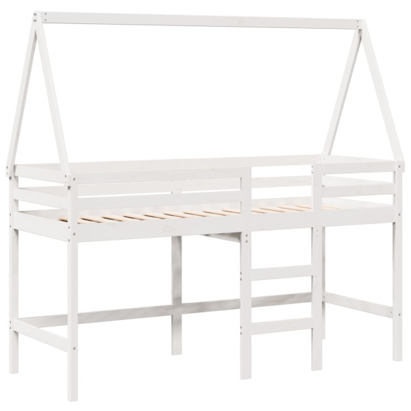 Cama alta escalera y techo madera maciza pino blanca 90x190 cm M 2