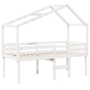 Cama alta com telhado 90x200 cm pinho maciço branco H