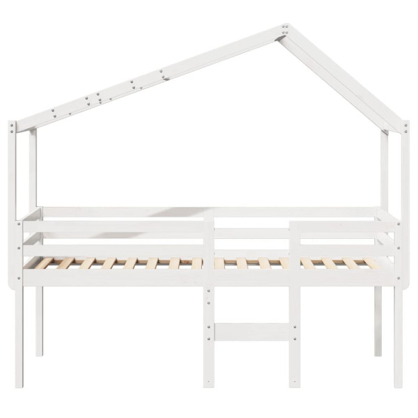 Cama alta com telhado 90x200 cm pinho maciço branco M 4