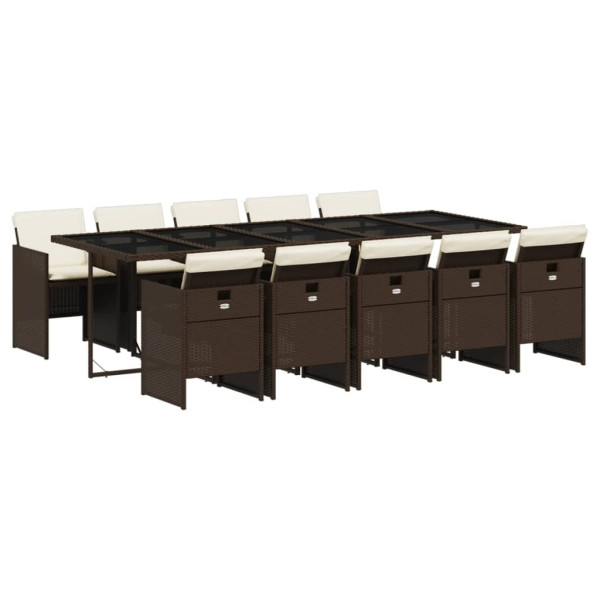 Set comedor de jardín 11 pzas y cojines ratán sintético marrón M 2