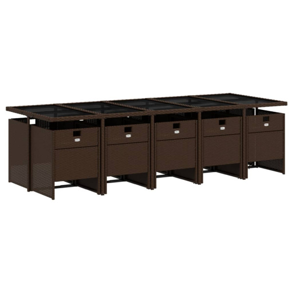 Set comedor de jardín 11 pzas y cojines ratán sintético marrón M 3