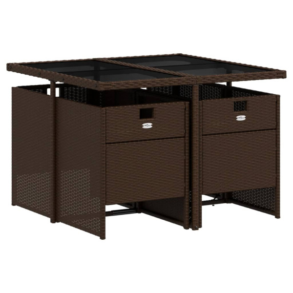 Set comedor de jardín 5 piezas y cojines ratán sintético marrón M 3