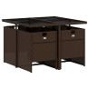 Set comedor de jardín 5 piezas y cojines ratán sintético marrón 3