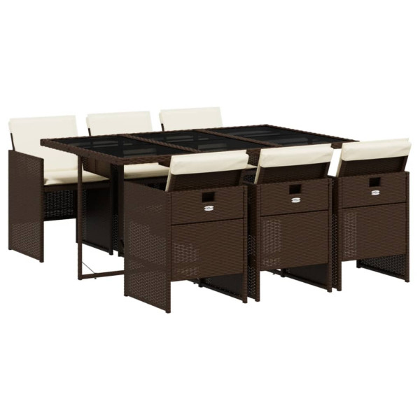 Set comedor de jardín 7 pzas con cojines ratán sintético marrón M 2