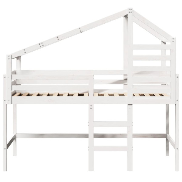 Cama alta escalera y techo madera maciza pino blanca 90x190 cm M 4