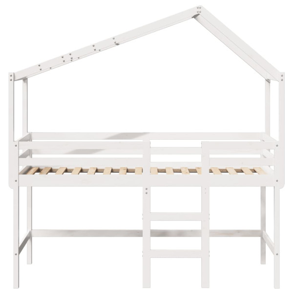 Cama alta c/ escada e telhado 90x190 cm pinho maciço branco M 4