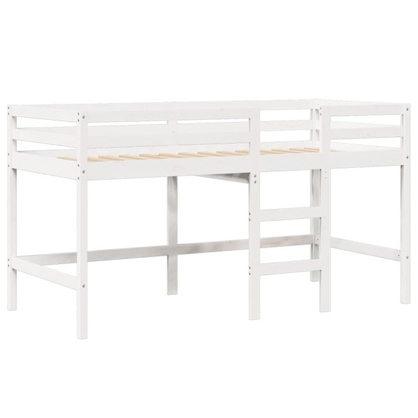 Cama alta c/ escada e telhado 90x190 cm pinho maciço branco M 5