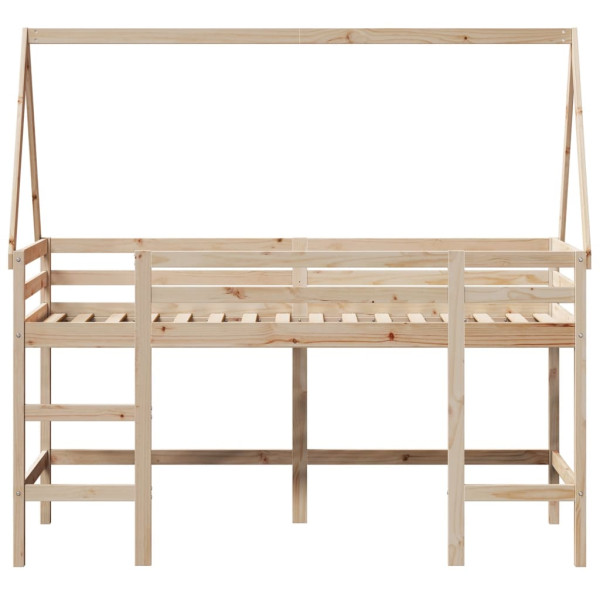 Cama alta con escalera y techo madera maciza de pino 80x200 cm M 4