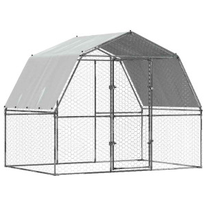 Gallinero con techo y puerta 2 uds acero galvanizado plateado H