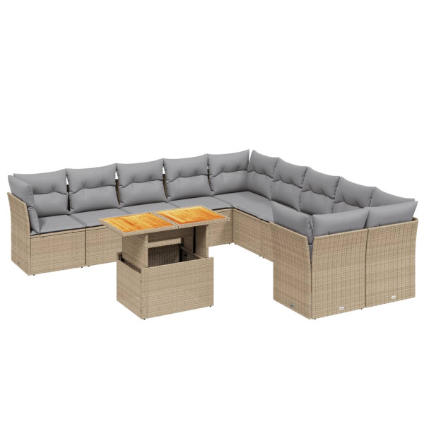 Set de sofás de jardín 11pzas con cojines ratán sintético beige M 2