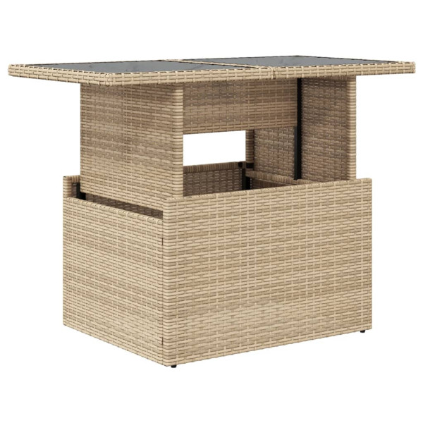 Mesa de jardín superficie de vidrio ratán PE beige 100x55x73 cm D
