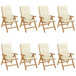 Cadeiras de jardim reclináveis c/ almofadões 8 pcs teca maciça H