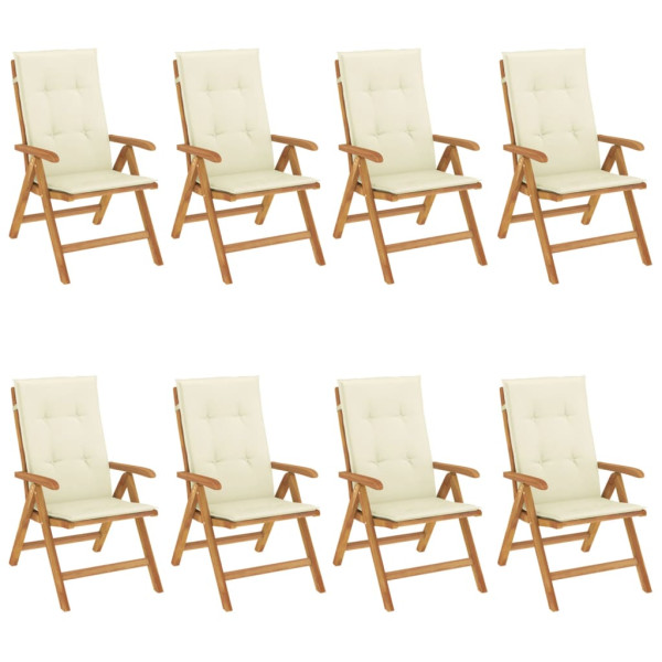 Cadeiras de jardim reclináveis c/ almofadões 8 pcs teca maciça M 2