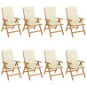 Cadeiras de jardim reclináveis c/ almofadões 8 pcs teca maciça 2