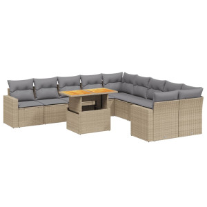 Set de sofás de jardín 11pzas con cojines ratán sintético beige H