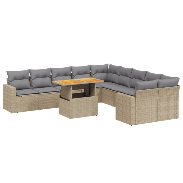 Set de sofás de jardín 11pzas con cojines ratán sintético beige M 2