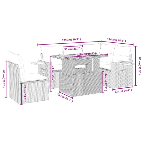 Juego de sofás jardín con cojines 6 pzas ratán sintético beige M 3