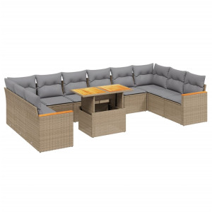 Set de sofás de jardín 11pzas con cojines ratán sintético beige H