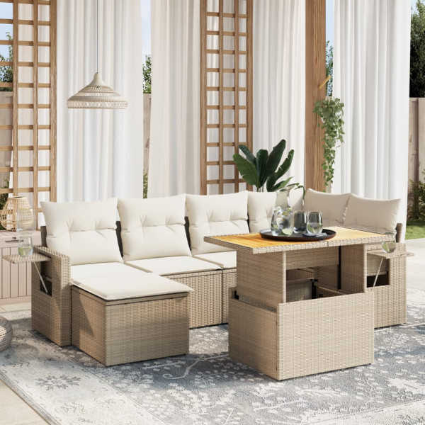 Set sofás de jardín 7 piezas y cojines ratán sintético beige M 3